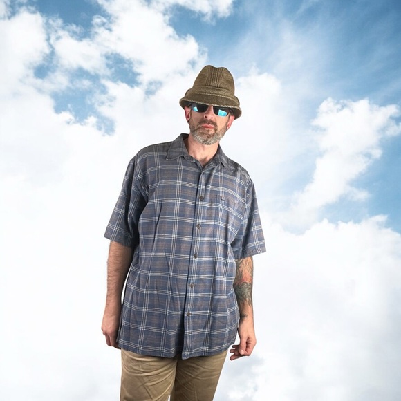 Vintage Blue Plaid Madison Trader Silk and Cotton Blend Size L - Picture 10 of 15